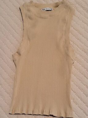 ZARA Tan Ribbed Sleeveless Tank Top